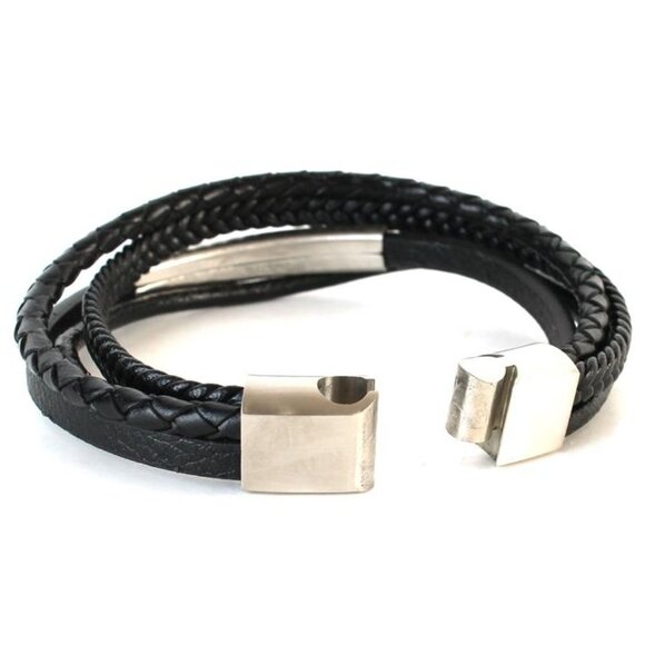 MEN'S LEATHER STAINLESS STEEL 5 LAYERS BRACELET - Picture 2 of 2